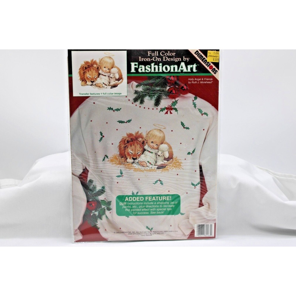 New VTG DIMENSIONS Iron On Christmas Fashion Art Holly Angel‎ & Friends 1993 NOS